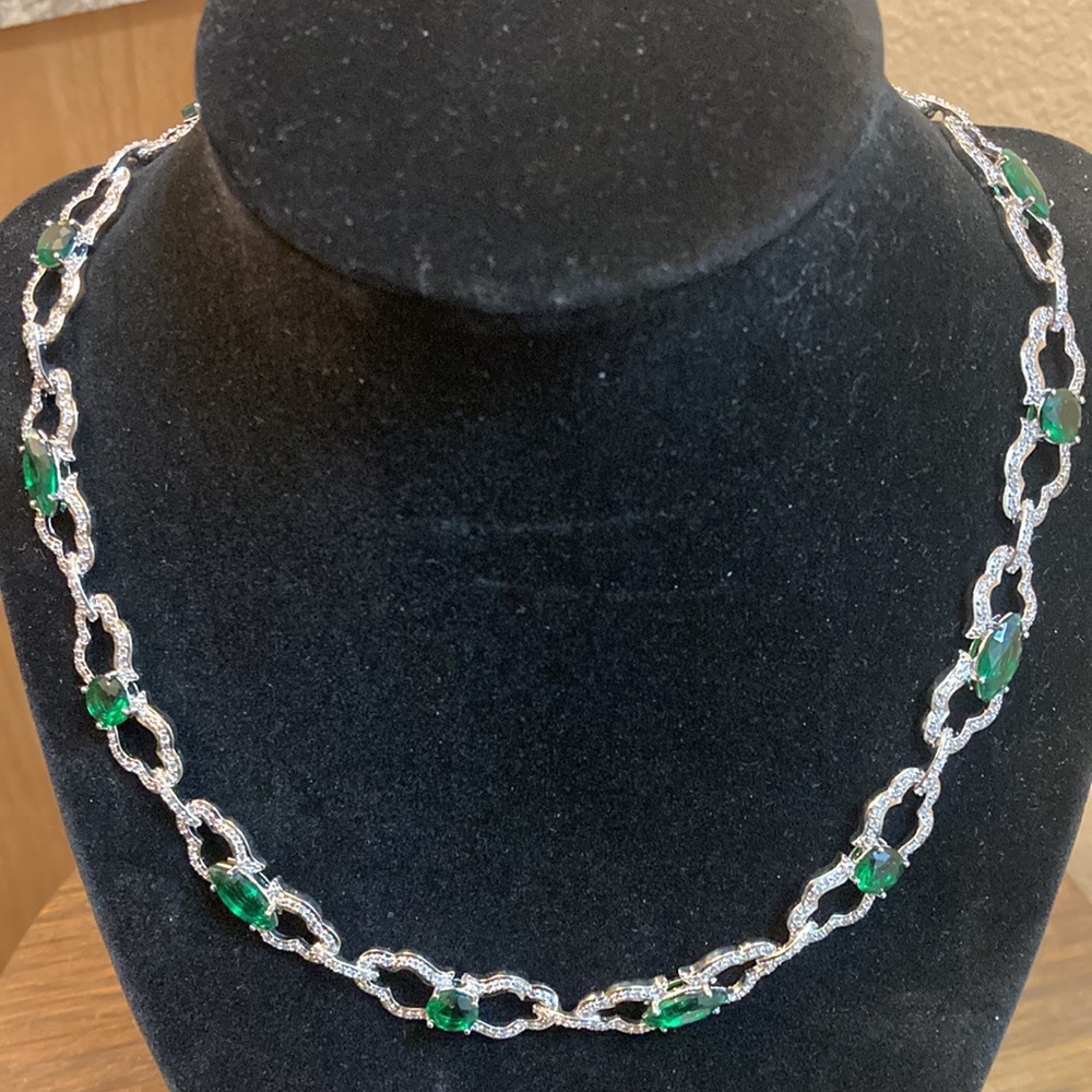 Carolee Faux Emerald And Silvertone Necklace